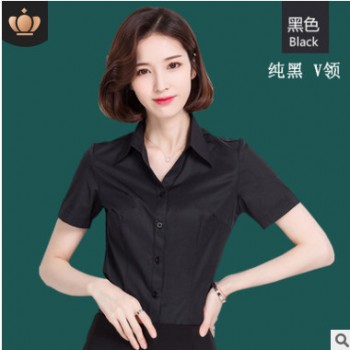 厂家直销夏季新款黑色商务短袖衬衫男士修身薄款纯色衬衣批发定制图1