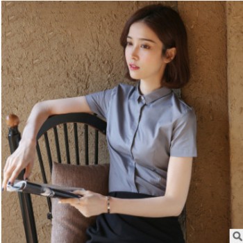 厂家直销短袖衬衫女夏 2019春新款韩版职业装女纯色工作服工装