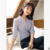 面试正装房地产销售经理工作服中袖v领条纹衬衫女职业装时尚衬衣