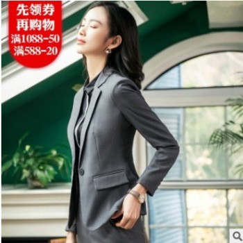 职业装套装女新款时尚2018春西服灰色女士西装工作服女正装三件套