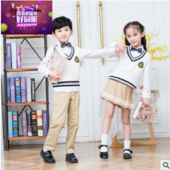 青春的旋律幼儿园园服儿童针织背心服新款小学生英伦校服学院套装图1