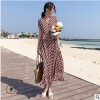 2019新款过膝超仙的复古印花大摆裙度假沙滩裙法国小众连衣裙子夏