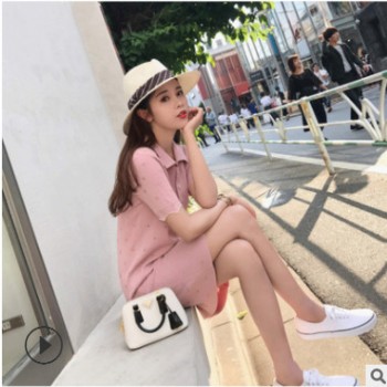 2019新款夏时尚连衣裙女翻领时髦甜美气质法式复古直筒连衣裙