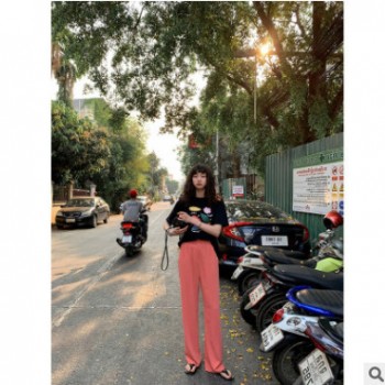 网红款休闲阔腿裤拖地女高腰垂感2019春装新款宽松韩版直筒裤长裤