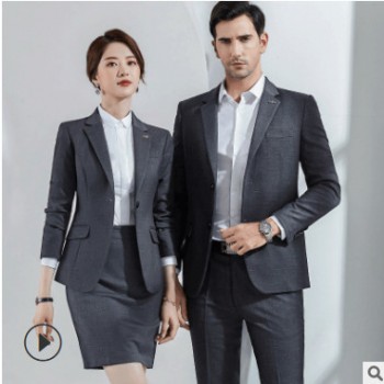 职业装女套装2019秋男女同款商务韩版西服面试销售正装4S店工作服图1