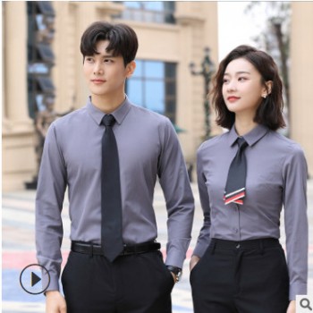 男女同款工作服长袖衬衫职业装商务秋装银行4S店车行衬衣刺绣LOGO图1