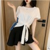 丅恤女短袖下摆打结t恤时尚体桖夏韩版宽松显瘦系带绑带收腰上衣