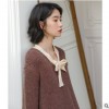 实拍 撞色拼接锁边织带V型领直筒显瘦针织连衣裙2019早秋新款2416