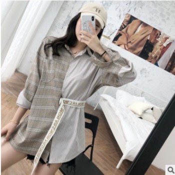 2018 ins超火的格子衬衫女bf风外套新款长袖衬衣宽松上衣 可代发