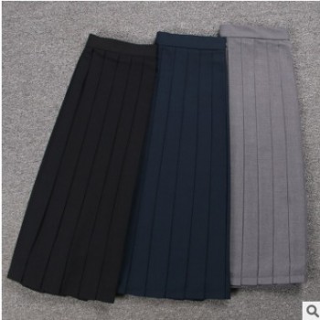 新款纯色百褶裙正统JK制服裙学生高腰日系口袋长裙裙百折裙图1