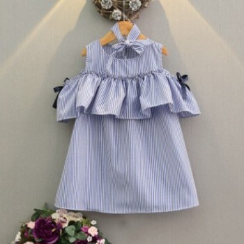 小辣妞2018夏季新款韩版女童露肩条纹背心裙公主连衣裙 一件代发图1