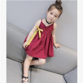 新款童装女童裙子吊带蝴蝶结连衣裙礼服 一件代发2-7岁图1