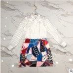 2019新款女衬衫半裙套装撞色几何拼接大牌同款公主风ins