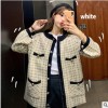 外套女2019新款秋装韩版宽松百搭显瘦长袖时尚撞色格子毛衣针织衫