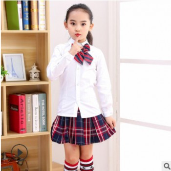 儿童男女童白衬衫童装长袖纯棉白衬衣中小学生校服班服上衣表演服