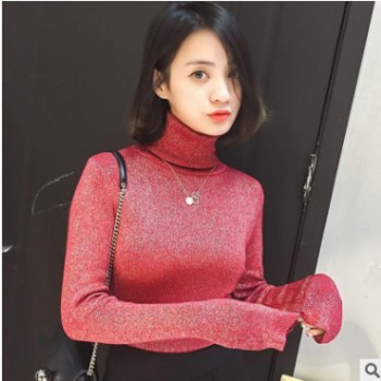 网红2019秋冬新款chic风高领针织衫修身套头长袖纯色打底毛衣女装图1