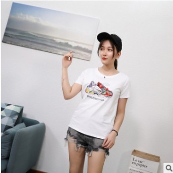 DDO的朵md1033韩版重工艺印花镶钻宽松时尚休闲短袖T恤女一件代发图1