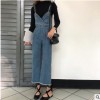 C3589阔腿毛边吊带连体裤女宽松九分牛仔背带裤