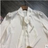 欧洲站2019春夏新款女装时尚优雅长袖蝴蝶结上衣+开衩半身裙套装