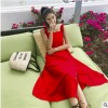 实拍2019新款女夏沙滩裙海边度假露背吊带裙性感开叉露腰长