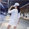 实拍2019夏季新款短袖欧货大版t恤女港味中长款超火印花白色上衣