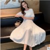 实拍视频2019夏洋气法式复古连衣裙女知性气质简约高腰中长裙