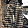 【麻橙子】新款格子宽松棉麻纯麻休闲百搭显瘦阔腿裤长裤2019春