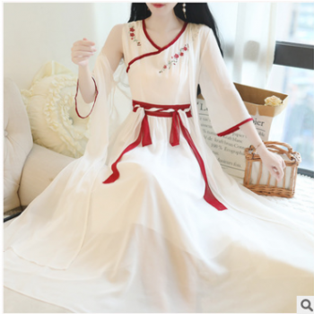 古装汉服女成人2019新款夏装学生改良中国风汉元素连衣裙两件套潮