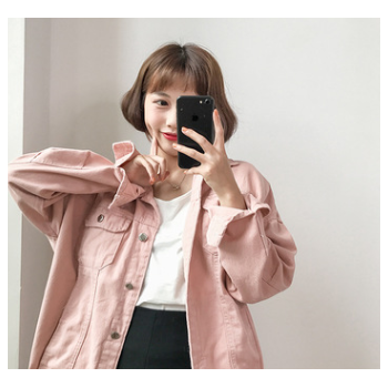 秋装2019新款韩版复古百搭单排扣长袖牛仔外套女宽松纯色夹克上衣图1