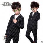 厂家直销秋季男童条纹西装两件套儿童韩版演出服西服套装一件代发