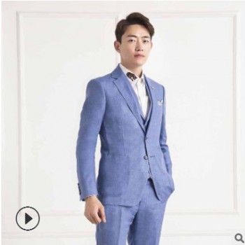 2019秋冬季新款潮流轻便舒适透气定制高端印花男式西服三件套装