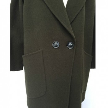 供应墨绿色双面双排扣呢大衣 生产厂家 秋冬新款女外套