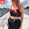 2019春夏外贸新款 显个性时尚V领格子铆钉拉链吊带小背心女 82259