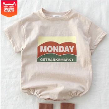2019韩版婴儿夏季简单休闲短袖连体衣包屁T恤男女宝宝MONDAY爬服图1