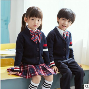 新款英伦风校服 男童女童幼儿园园服套装儿童针织班服小学生校服