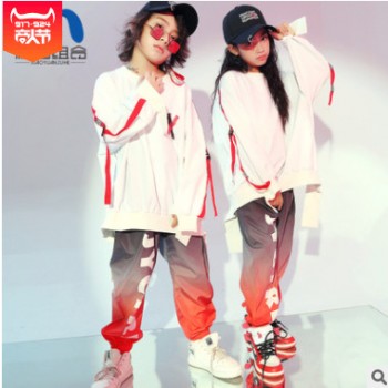 儿童街舞套装女童嘻哈服装爵士舞hiphop宽松衣服男孩架子鼓演出服