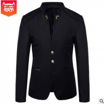 跨境电商2019春季新款男时尚潮流纽扣装饰西装外套men slim suit