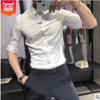 2019夏季衬衫男韩版男士修身衬衣男夜店男衬衫社会人衬衣一件代发