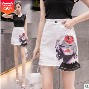 半身裙女2019夏季新款高腰百搭修身显瘦A字美女图装饰牛仔裙子图1