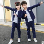 新款春秋藏青色长袖运动套装秋季中小学生校服纯色幼儿园园服批发