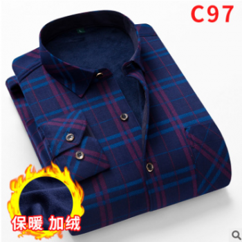 2019秋冬加绒衬衫男装休闲商务碎花中老年保暖衬衣 厂家批发图1