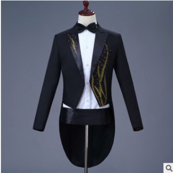 燕尾服男白色青年修身礼服西服套装钢琴歌手西装演出服魔术师指挥图1