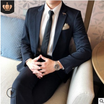 秋季新款2019男士西服套装西装三件套男式韩版修身纯色婚礼西装潮