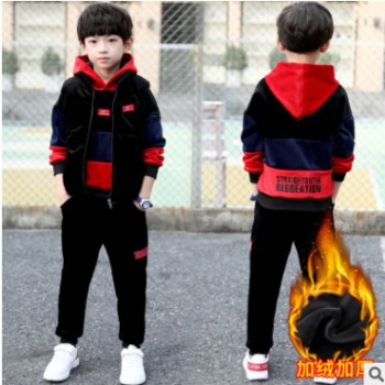 男童秋冬装套装2019新款男孩洋气运动三件套衣服儿童金丝绒童装潮
