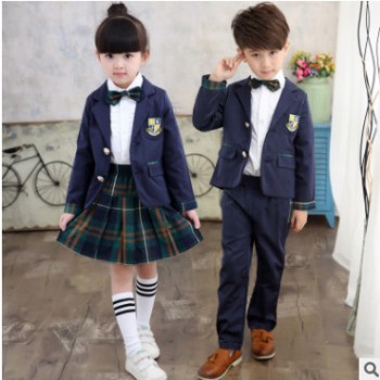 男女学院风英伦格子小中学生校服幼儿园园服儿童小西装三件套套装
