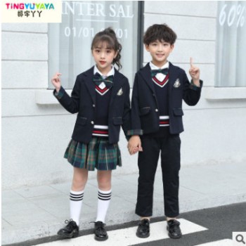 2019新款儿童班服英伦风小学生校服三件套西装幼儿园园服批发定制