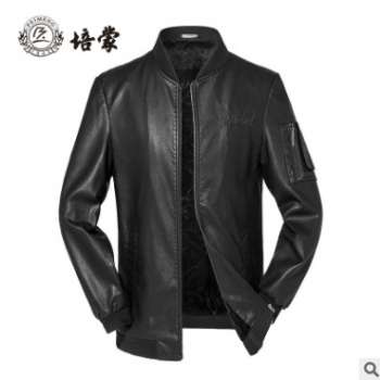 2019秋冬新品男士皮衣男士皮夹克男纯色立领男式PU皮衣男一件代发图1