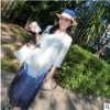 alongwithtx 19春夏新款女装 V领盘扣定位牡丹花真丝长款连衣裙