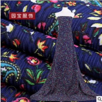 2019外贸新款秋冬女装时装加绒保暖连衣裙面料针织印花布料批发