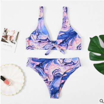 2019新款跨境泳装速卖通紫色扎染分体泳衣女欧美性感比基尼bikini